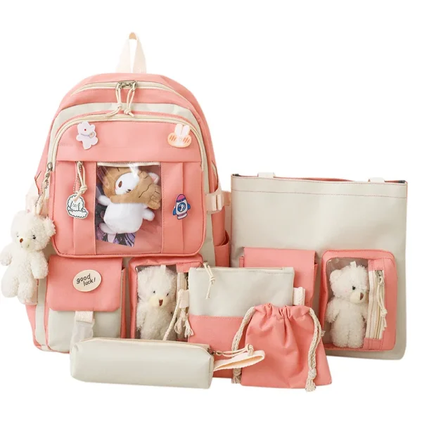 sac à dos école enfants rose kit 5