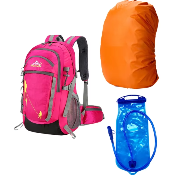 sac de randonnée avec poche à eau 2l + protection sac rose