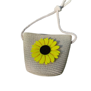 Sac à bandoulière en paille fleurie tournesol