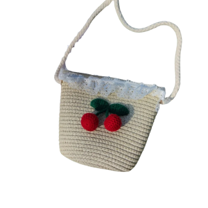 Sac à bandoulière fait main pour enfants, en paille fleurie cerises